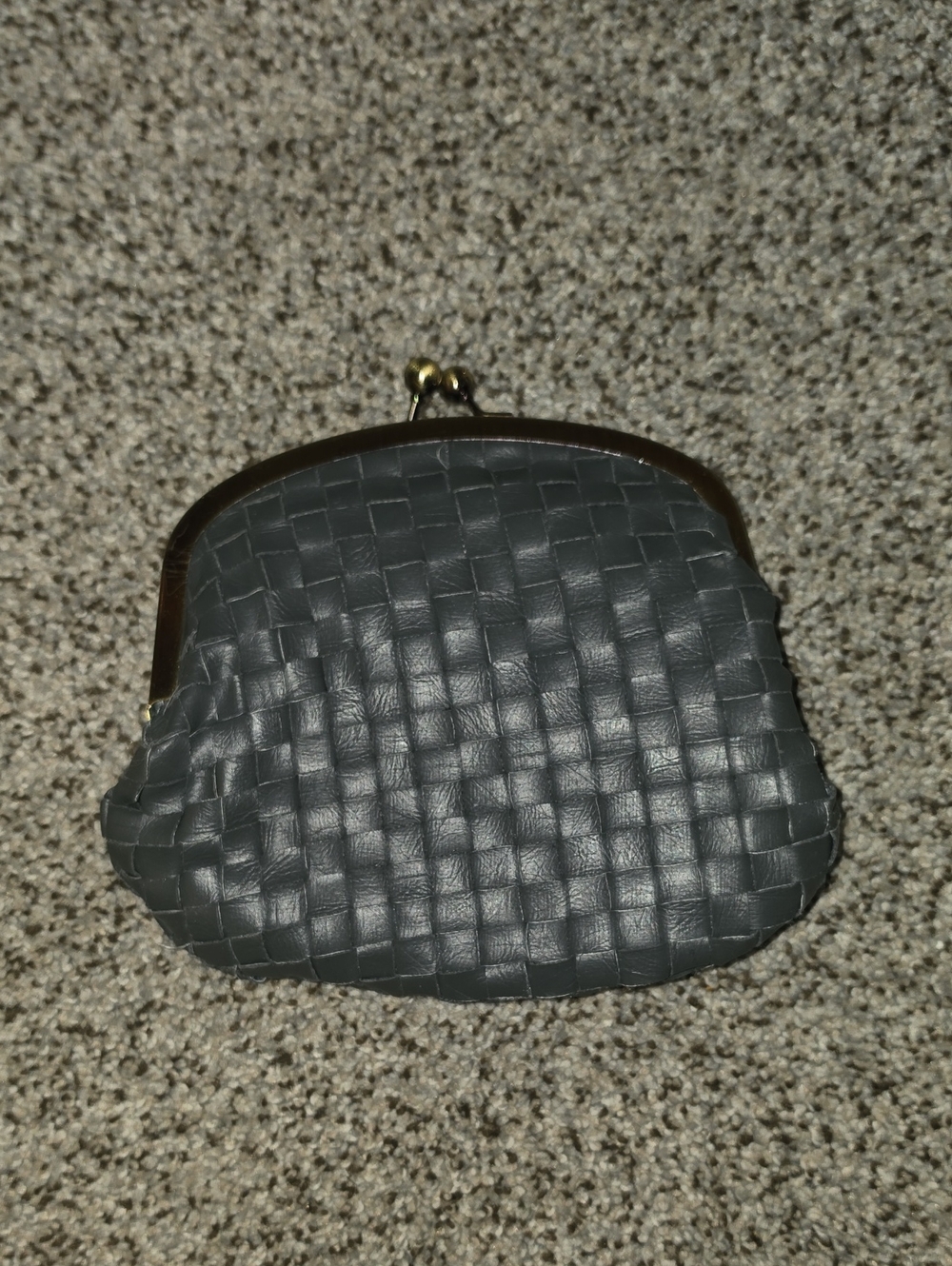 Pieces Accessories Woven Leather Double Clasp Coin Purse - Grayish Brown